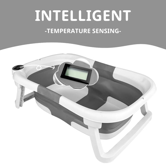 Foldable baby bathtub for home, which can feel the water temperature, with soft bath pad, also can be used portable outdoor