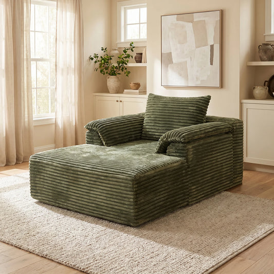 67" Oversized Sofa Bed, Corduroy Fabric Lounge Chair with Armrests & Pillows, Soft Cushioned Comfort Sleeper Reading Chair, Ideal for Living Room, Bedroom, Home Theater