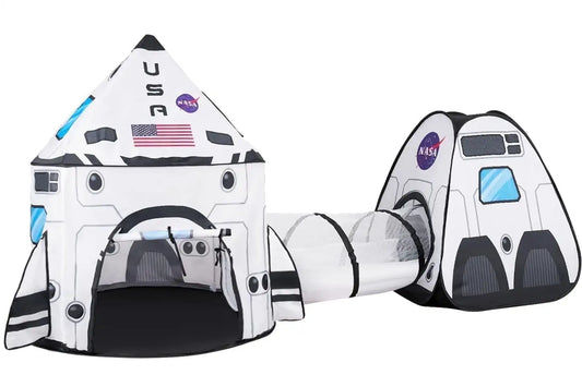 Joyfy Rocket Ship Play Tents Set Pop up Play house with Tunnel 3-Piece Play Tent for Kids Pretend Play Birthday Gift