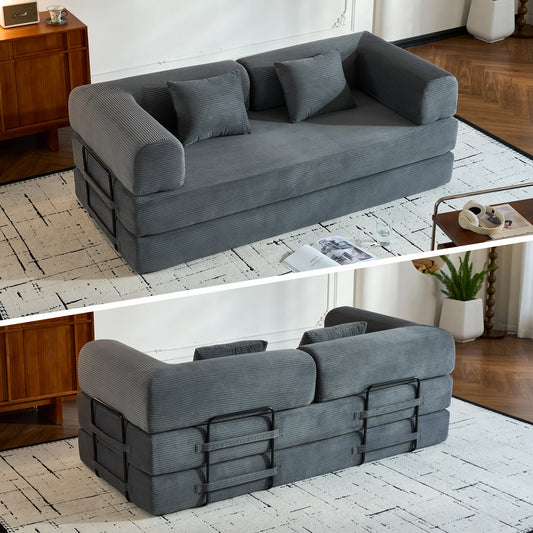 79" Folding Convertible Sofa Bed, Oversized Corduroy Futon Floor Couch, Boneless Loveseat for Small Spaces, Living Room, Bedroom