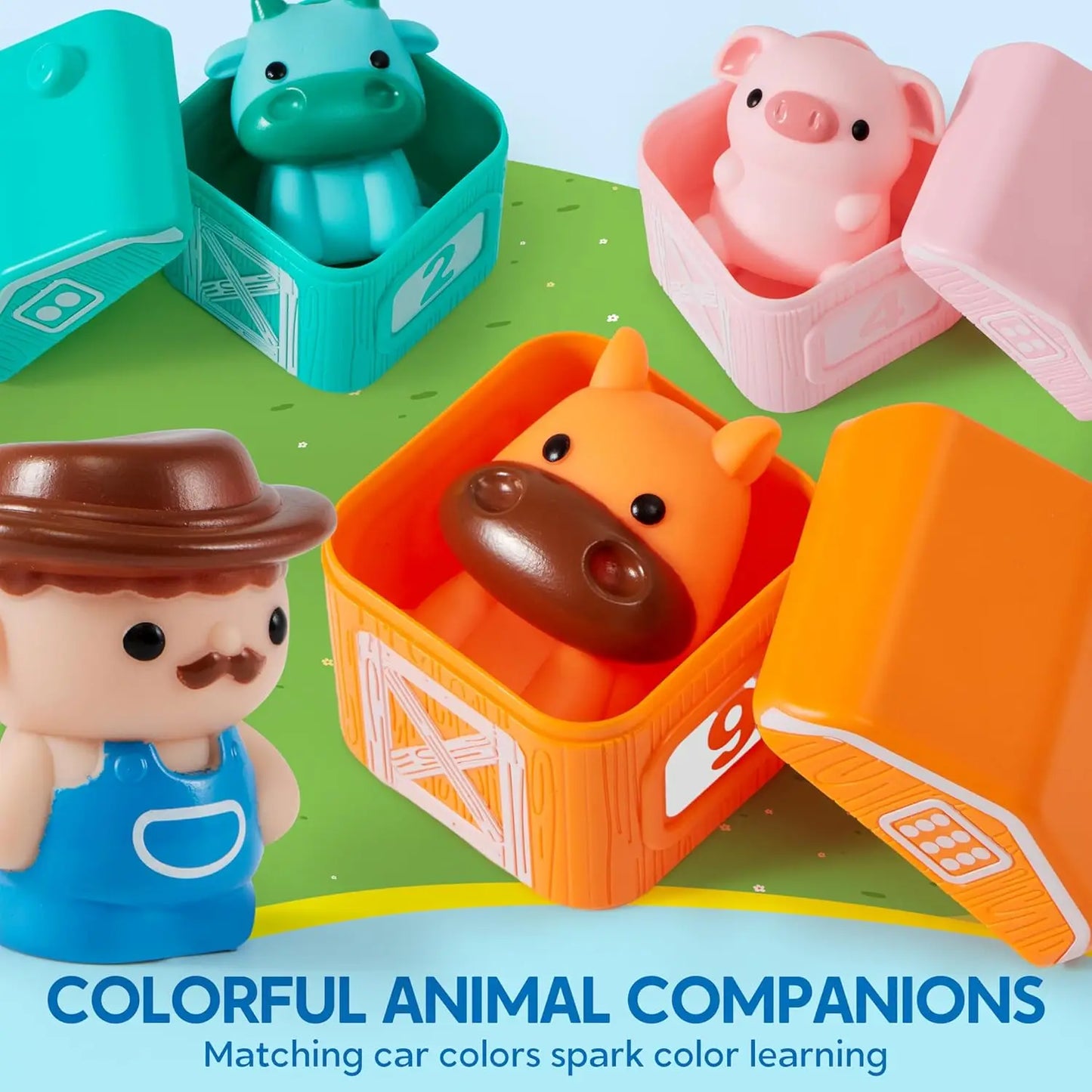JOYFY Learning Farm Train Counting Matching & Sorting Montessori  Including 9 Farm Animals for Baby Christmas Birthday Gift