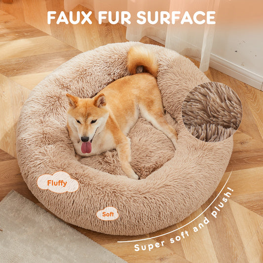 JHK Calming Dog Bed for Medium to Large Dogs Washable Large Pet Bed Anti-Slip Round Fluffy Plush Faux Fur Dog Bed