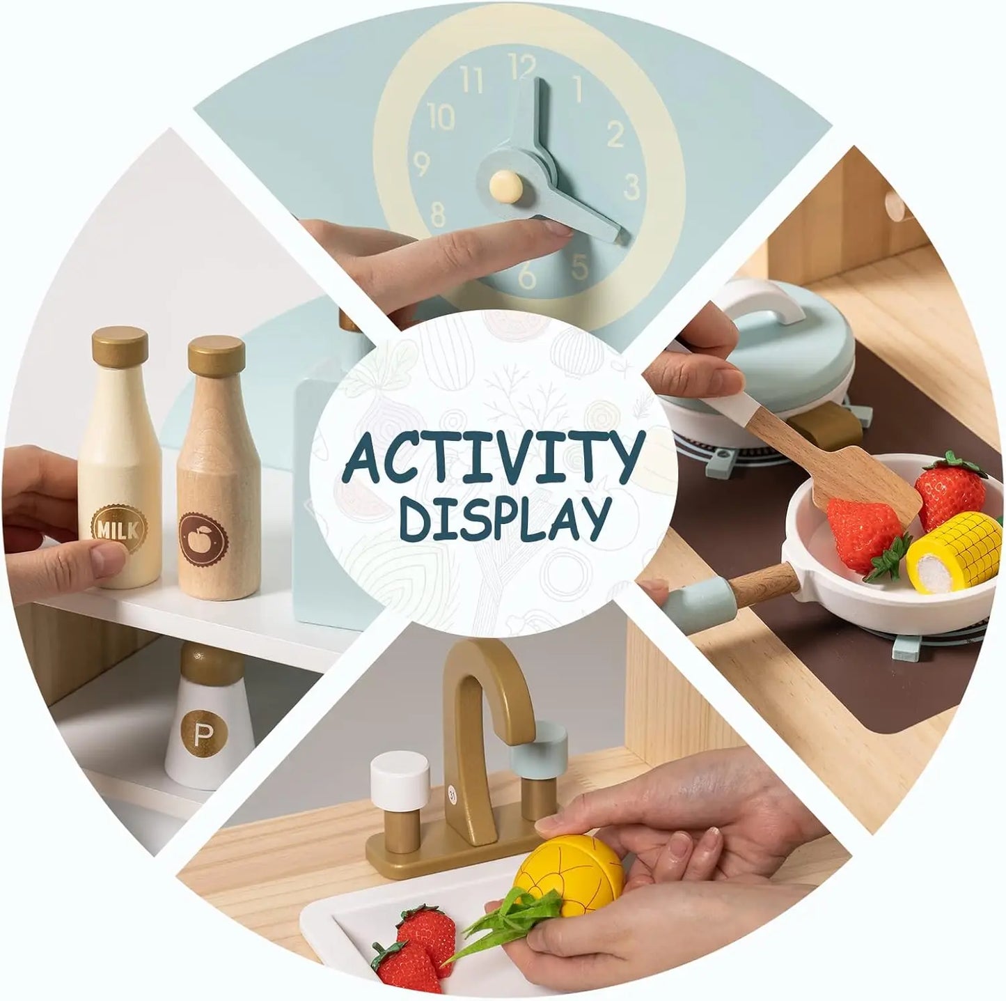 Robotime Robud Wooden Kitchen for Kids Play Kitchen with Plenty of Play Features Toddler Kitchen Set Gift for Girls Boys 3+